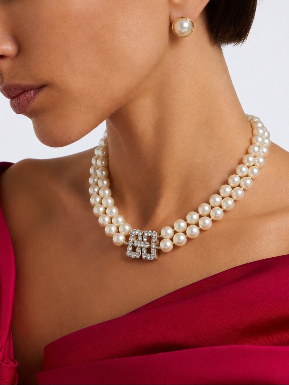 Brooks Brothers Sterling Silver Double Strand Glass Pearl Necklace - NEW!